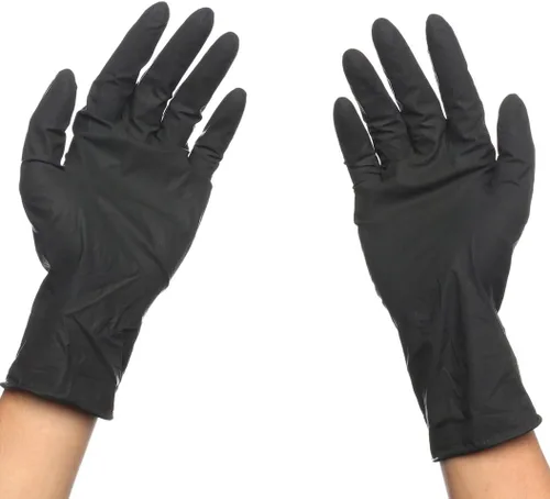 Miniatura 4 de PERFEHAIR Guantes de látex reutilizables negros, guantes de tinte de color para el cabello, tamaño mediano (paquete de 10)