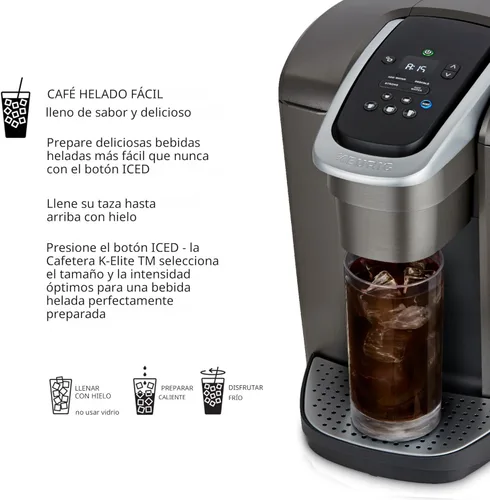 Miniatura 5 de Keurig Cafetera K-Elite, cafetera de vainas K-Cup de una sola porción, con capacidad de café helado, pizarra cepillada Brushed Slate