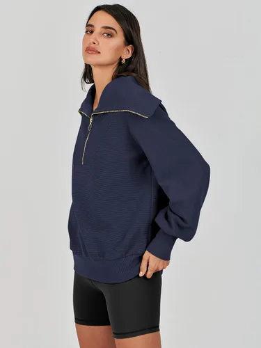 Miniatura 4 de ANRABESS Sudadera de manga larga con cremallera de un cuarto para mujer, sudadera de manga larga con media cremallera, moda 2024