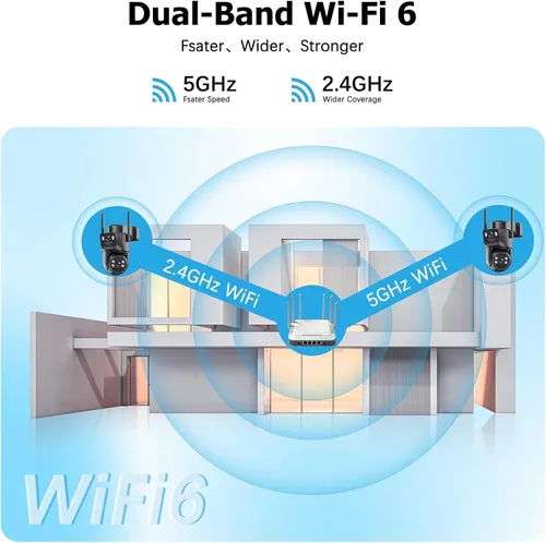 Miniatura 8 de Cámaras de seguridad solar de doble lente inalámbricas para exteriores, WiFi 6 G/2.4G, visión de 360°, panorámica/inclinación, cámara de seguridad