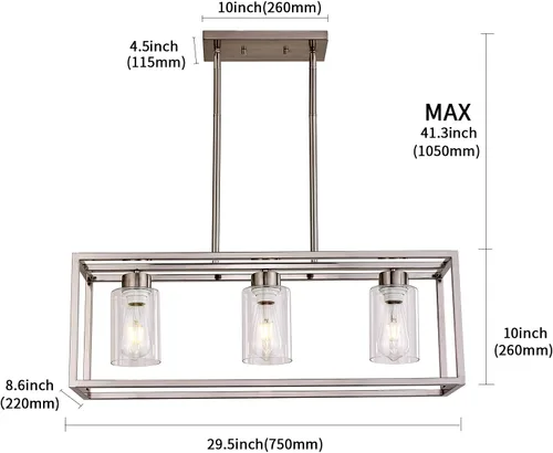 Miniatura 6 de XILICON Accesorios de iluminación de comedor colgantes de níquel cepillado de 3 luces modernas lámparas colgantes contemporáneas con pantalla