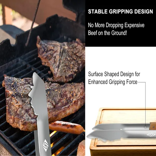 Miniatura 3 de Pinzas de barbacoa resistentes para parrilla al aire libre, herramienta de parrilla de 17 pulgadas de largo, utensilio de barbacoa de metal, mango