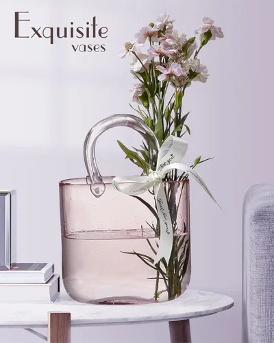 Miniatura 2 de Florero de vidrio engrosado en forma de bolso para conjunto de regalo con flores