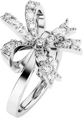 Miniatura 2 de SWAROVSKI Volta cocktail ring, Bow, Small, White, Rhodium Finish