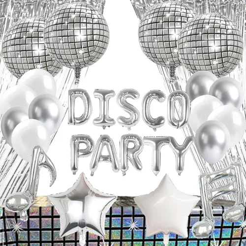 Miniatura 16 de FBQ Kit de arco de globos de discoteca 4D, globos de aluminio de disco de los años 70, 80, 90, fiesta de discoteca, aniversario, decoración