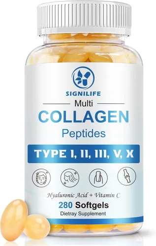 Péptidos de colágeno múltiple para mujeres y hombres, péptidos de colágeno hidrolizados tipo I, II, III, V, X, con ácido hialurónico, vitamina C,