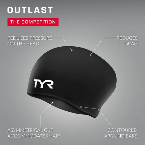 Miniatura 4 de Gorro de natación TYR, de silicona, ideal para pelo largo, no se arruga