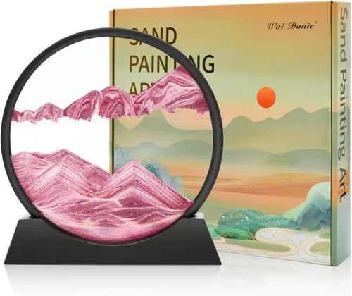 Miniatura 11 de Wai Danie - Cuadro de arena movediza 3D con forma de reloj de arena de mar profundo, pintura de movimiento líquido con marco de arena fluida Oro