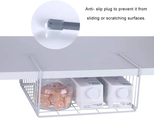 Miniatura 6 de SUFAUY Paquete de 2 cestas de almacenamiento debajo del estante, dispensador de platos de papel debajo del gabinete, organizador colgante