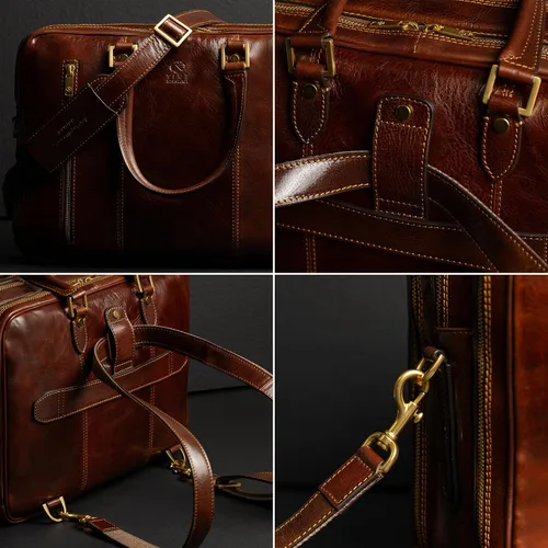 Miniatura 5 de Time Resistance Maletín de cuero para laptop - Bolsa de cuero de grano completo para computadora para hombres y mujeres Cuero Marrón