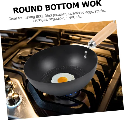 Miniatura 8 de COLLBATH Wok de hierro pequeño antiadherente estufa de gas sartén de 14.56 x 7.87 x 3.54 pulgadas para cocina casera utensilios de cocina versátiles