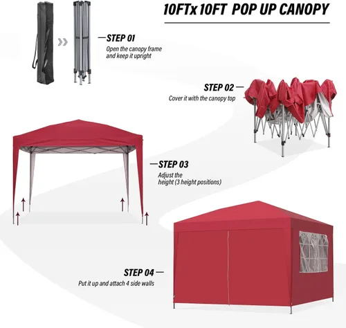 Miniatura 4 de GDY - Carpa plegable de 10 x 10 pies, toldo para exteriores con bolsa de transporte
