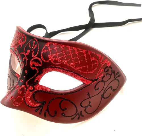 Miniatura 3 de MasqStudio Par de máscaras rojas para baile de máscaras, cosplay, baile de graduación, fiesta de cumpleaños o decoración Par rojo para 2 máscaras