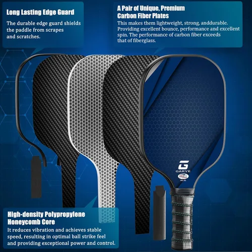 Miniatura 3 de GARYE Juego de 2 palas de pickleball aprobadas por USAPA, juego de pickleball de fibra de carbono, raquetas ligeras de pickleball, paquete de 2