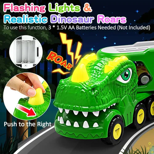 Miniatura 3 de ENJSD Juguetes para niños de 1, 2, 3, 4 años, juguetes 5 en 1 para edades de 2 a 4 años con 4 juguetes de dinosaurio para niños de 3 a 5 años, Verde