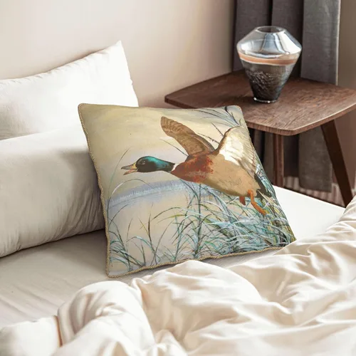 Miniatura 8 de Fundas de almohada de terciopelo de lujo con estampado doble de pato mallard con ribete dorado de 18 x 18 pulgadas, fundas de almohada decorativas