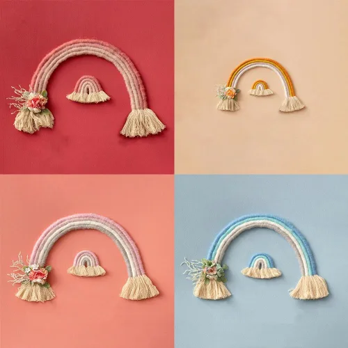 Miniatura 6 de Accesorio de fotografía para bebé recién nacido, decoración para colgar en la pared, decoración bohemia macramé arco iris para colgar en la pared