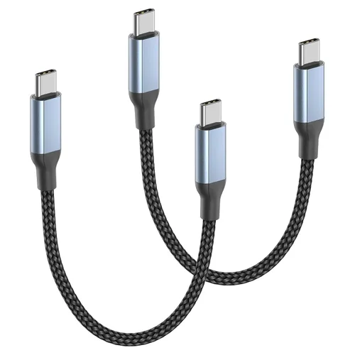 Cable USB C a USB C de 6 pulgadas, paquete de 2 cables cortos USB-C a USB-C de 0.5 pies de carga rápida tipo C a tipo C, cable de cargador de coche