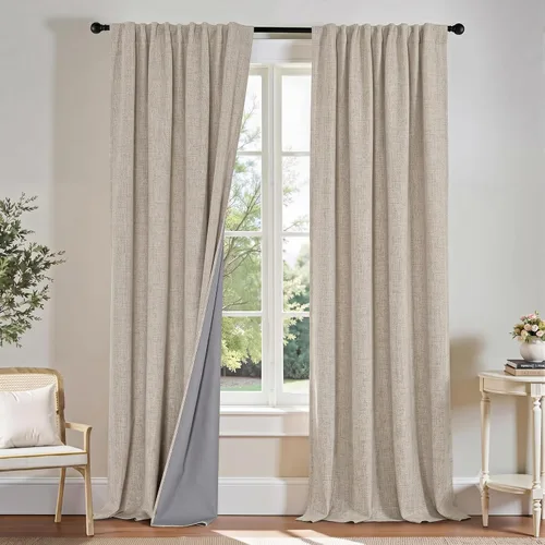 Miniatura 37 de PONY DANCE Cortinas de lino 100% opacas de 63 pulgadas de largo para dormitorio, sala de estar, oscurecimiento completo, bolsillo para barra