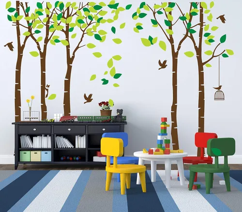 Miniatura 6 de ANBER Calcomanía de pared de árbol de la selva gigante removible, arte mural para dormitorio, guardería, habitación de bebé, habitación de niños