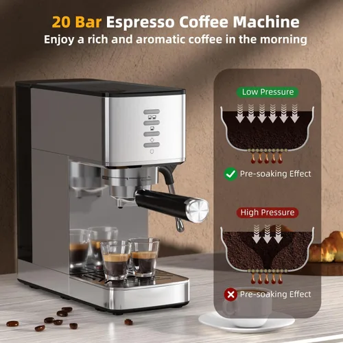 Miniatura 4 de Electactic 20 Bar Coffee Espresso Maker with Fast Cold Brew Function, Built-In Steam Wand, Smart Touch Panel, 37oz Tank for Cappuccino, Latte &