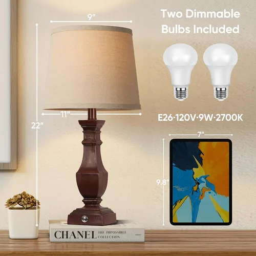 Miniatura 4 de ROTTOGOON Juego de 2 lámparas de mesa regulables, lámparas de mesa rústicas de granja para sala de estar, dormitorio, lámparas de mesita de noche