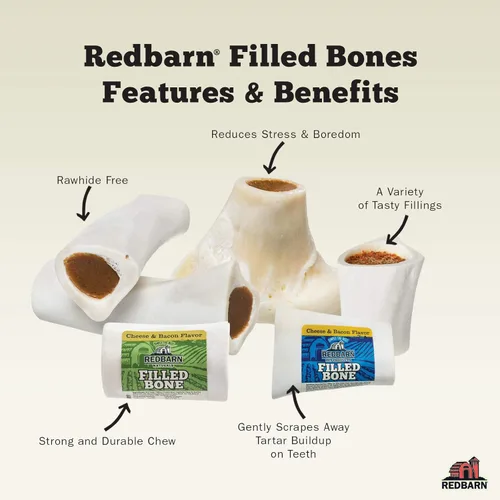 Miniatura 4 de Redbarn Pet Products Huesos Rellenos para Perros Mantequilla de Maní, Queso N' Tocino, Carne de Res, Golosinas Dentales Naturales de Larga Duración