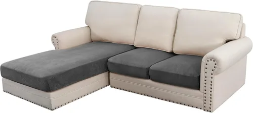 Miniatura 210 de H.VERSAILTEX - Funda de terciopelo elástica y afelpada para protección de cojines de sofá biplaza, silla o sofá, 2 piezas, tamaño grande, color gris