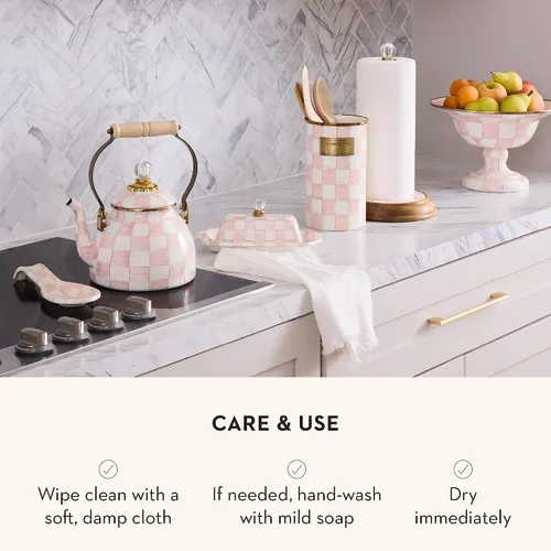Miniatura 5 de MACKENZIE-CHILDS Soporte esmaltado para utensilios de cocina, para encimera, organizador de almacenamiento, cuadros rosados y blancos Rosy Check