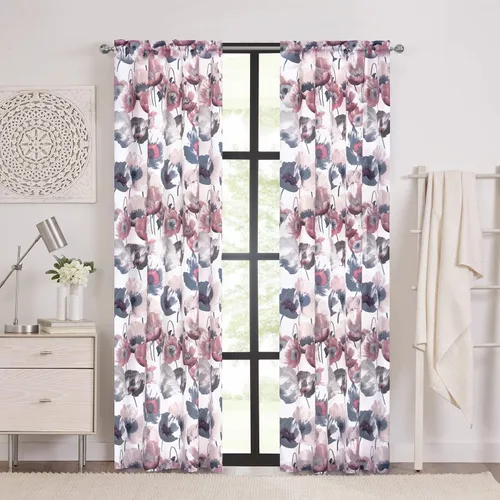 Miniatura 6 de ACHIM Panel de cortina para ventana de campo de amapolas, 50 pulgadas de ancho, 84 pulgadas de largo, bolsillo para barra de 1.5 pulgadas, color Azul