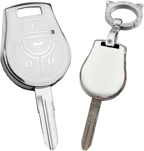 SANRILY Funda para llavero de 4 botones con borde plateado para Nissan March Tiida Altima Armada Cube Juke Maxima Pathfinder Rogue Rogue sin llave