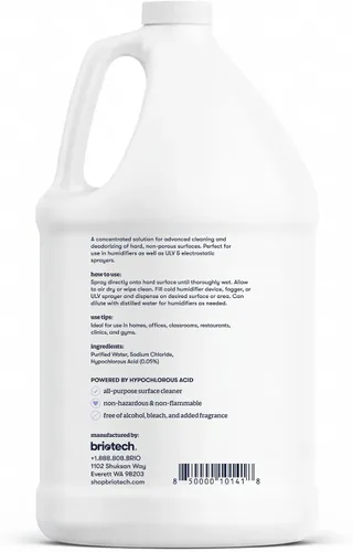 Miniatura 8 de BRIOTECH Limpiador HOCl de Fuerza Extra, Concentrado de Ácido Hipocloroso de 500 PPM, Nebulizadores y Humidificadores ULV, Desodorizante Profesional
