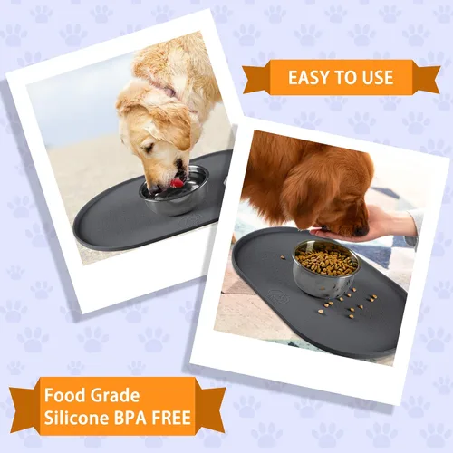 Miniatura 6 de Estera de comida para perros 100% impermeable de 0.5" con borde elevado, libre de BPA, de silicona, para mascotas, estera para gatos y perros que