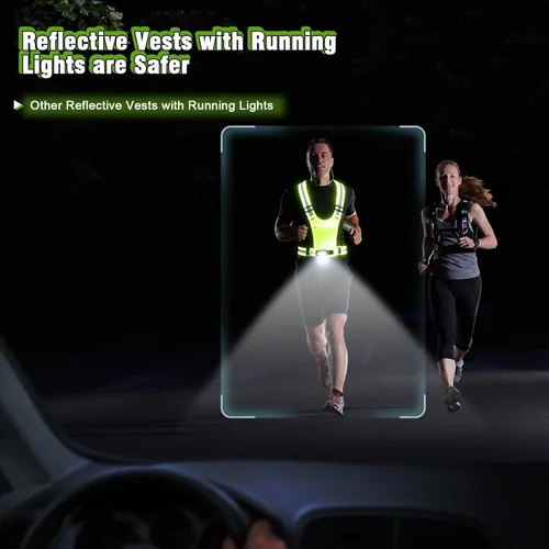 Miniatura 7 de Luces de correr para corredores, chaleco reflectante con sensor de movimiento de 3 modos, luces con inclinación ajustable de 45°, chaleco