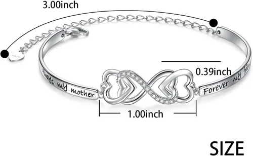 Miniatura 3 de DAOCHONG Pulsera de plata de ley 925 con diseño de infinito y corazón para mujer