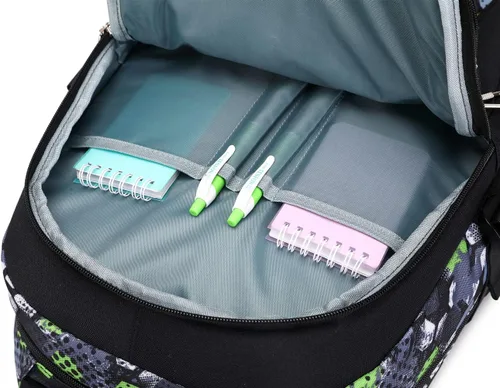 Miniatura 8 de BYPTNF Mochila para niño, estudiante, niño, impermeable, duradera, elemental, casual, media, verde (E-green), Computadora portátil