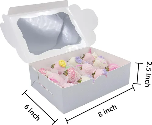 Miniatura 18 de 20 cajas blancas de panadería de 8 x 6 x 2.5 pulgadas, cajas de galletas con ventana, cajas de postre para galletas, pasteles, macarrones, donas