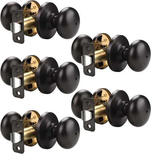 KNOBWELL - Pomo de acero macizo con diseño de bola antigua y cerrojo de seguridad interior para puerta de bodega, dormitorio y baño, 5766 Oil Rubbed