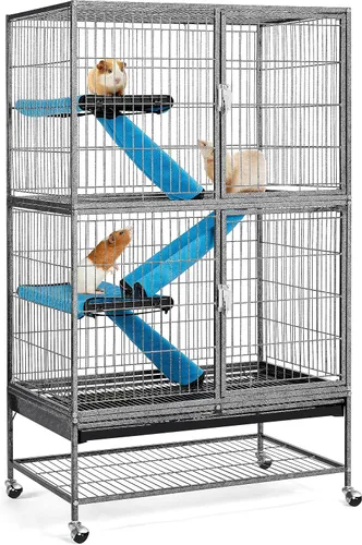 Miniatura 10 de Yaheetech Jaula Metálica con Ruedas para Ratas Adultas/Hurones/Chinchillas Jaula para Animales Pequeños con Rampa Removible y Plataforma Negra