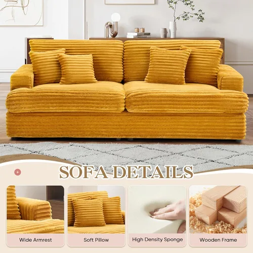 Miniatura 5 de Sofá de pana moderno de 79.3 pulgadas, sofá biplaza de pana con 4 almohadas y reposabrazos anchos, cómodo sofá tapizado de 2 plazas para sala