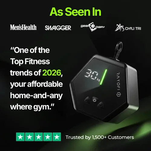Miniatura 6 de Rayofi Go-Tone - Máquina de gimnasio portátil, pantalla LCD inteligente, 1.5 lbs, resistencia ajustable de 3 a 66.1 lbs, recargable por USB-C Negro