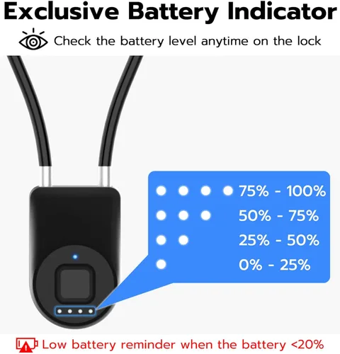 Miniatura 7 de Anweller Candado de cable de huellas dactilares, grillete pequeño de 14 pulgadas de largo, entrada sin llave, biométrico, Bluetooth, bloqueo de Back
