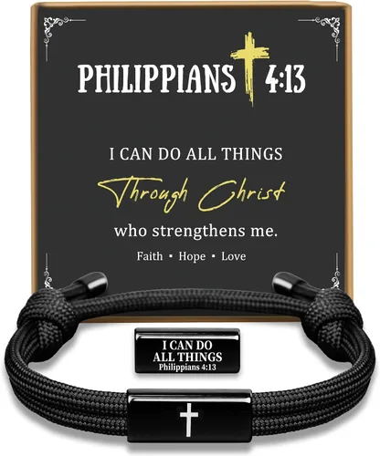 Miniatura 13 de PEALICIOUS Pulsera de cruz para hombre como regalo de San Valentín, fútbol, béisbol, Joshua 1 9, pulsera de cruz de baloncesto filipenses 4:13