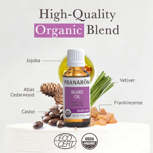 Miniatura 3 de Pranarom - Aceite para barba (1.0 fl oz) - Grado terapéutico natural 100% puro - Jojoba, cedro e incienso Certificado orgánico USDA y ECOCERT