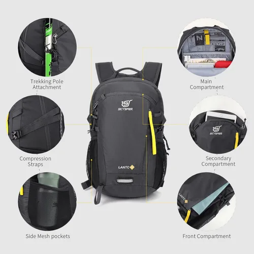 Miniatura 5 de SKYSPER Mochila pequeña para senderismo, mochila de viaje ligera de 20 L, mochila de día para senderismo para mujeres y hombres Lantc20-gris oscuro
