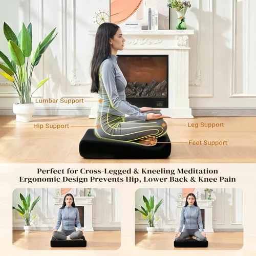Miniatura 6 de Zafu - Juego de cojines de meditación de terciopelo, espuma de alta densidad, almohadas de piso grandes de 26.4 pulgadas, funda extraíble lavable