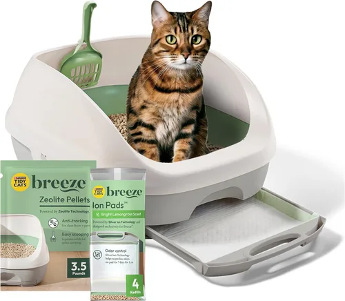 Purina Tidy Cats - Sistema de caja de arena, kit de iniciación del sistema BREEZE, caja de arena, pellets y almohadillas