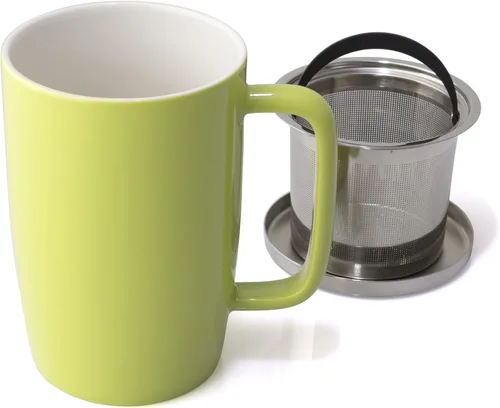 Miniatura 5 de FORLIFE Taza de preparación con acabado brillante de rocío con infusor de cesta y tapa inoxidable "Mirror", 18 onzas, lima