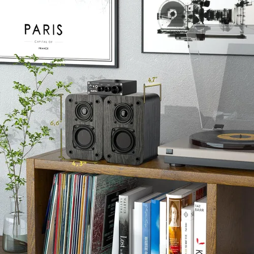 Miniatura 8 de RIOWOIS Altavoces pasivos de estantería para sonido envolvente de cine en casa, altavoces estéreo satelital con sonido más nítido y veta de madera