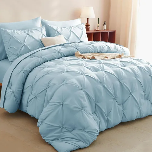Miniatura 43 de CozyLux - Juego de ropa de cama con pliegues plisados de 7 piezas en una bolsa; edredón tamaño King para todas las estaciones, sábanas, fundas